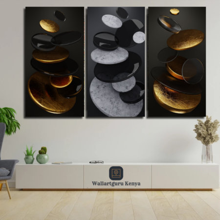Gold Black Discs Abstract