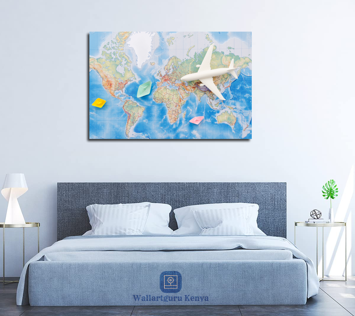 air plane canvas art world map blue art painting Nairobi