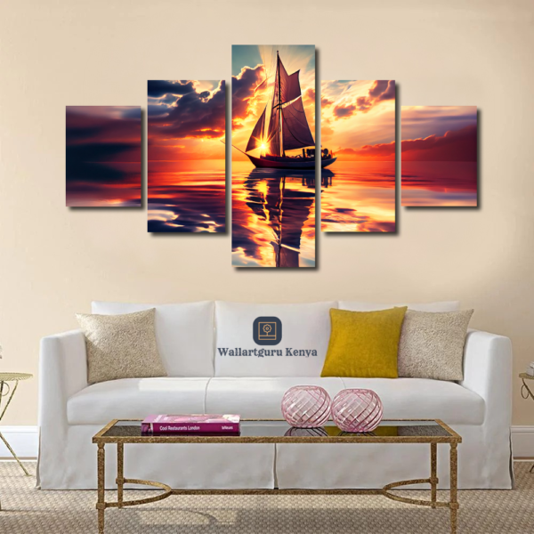 sunset, wall art ship sailing sunrise canvas art Nairobi panel set