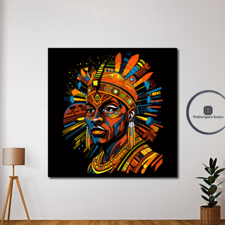 tribal,chief,wall,art,canvas,Nairobi,cultural