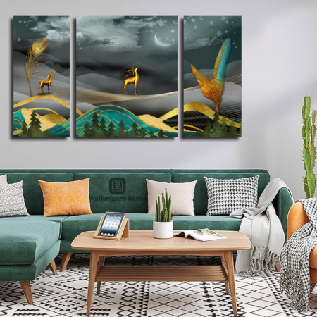 Green Nordic Deer Canvas Art