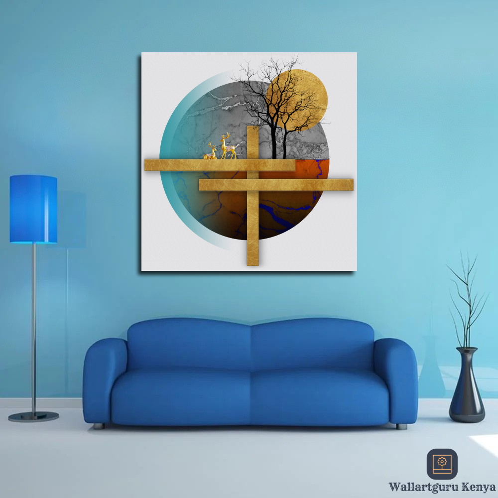 gold blue abstract art Nairobi Canvas art wall art Kenya interior decor wall hanging