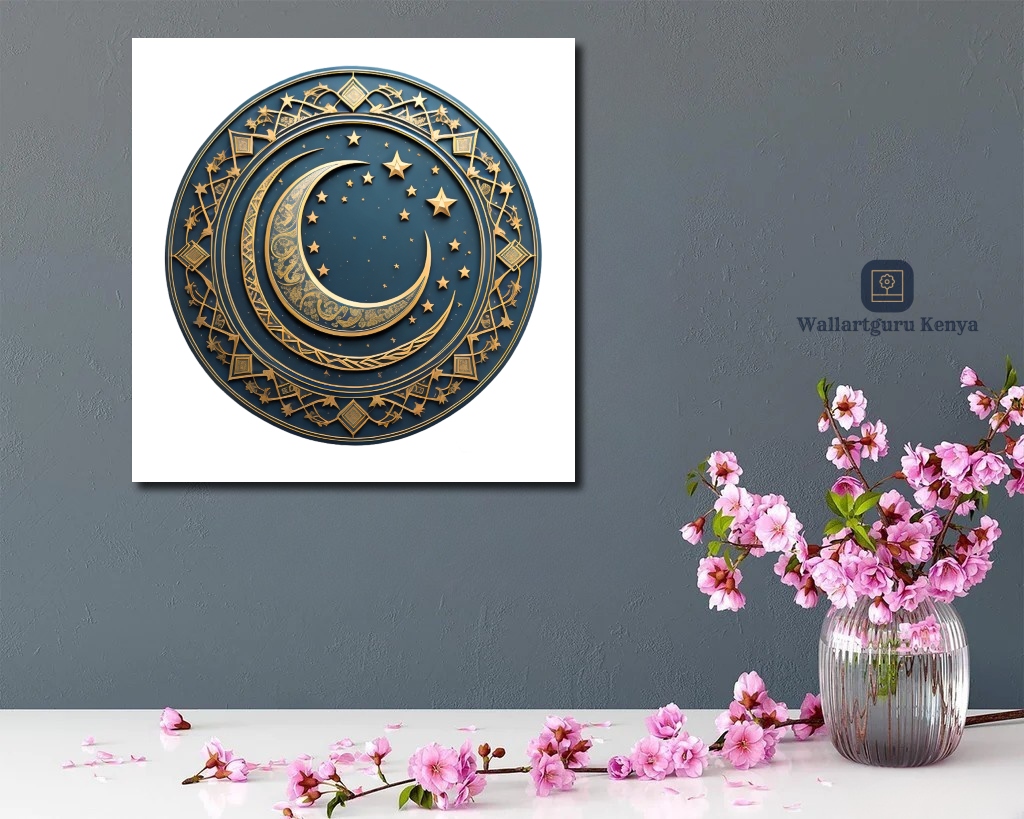 abstract 176 blue gold white abstract canvas wall art Kenya Nairobi