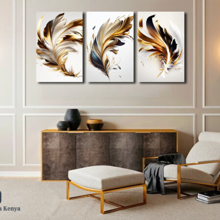 abstract golden feathers canvas set wall art Kenya canvas shop