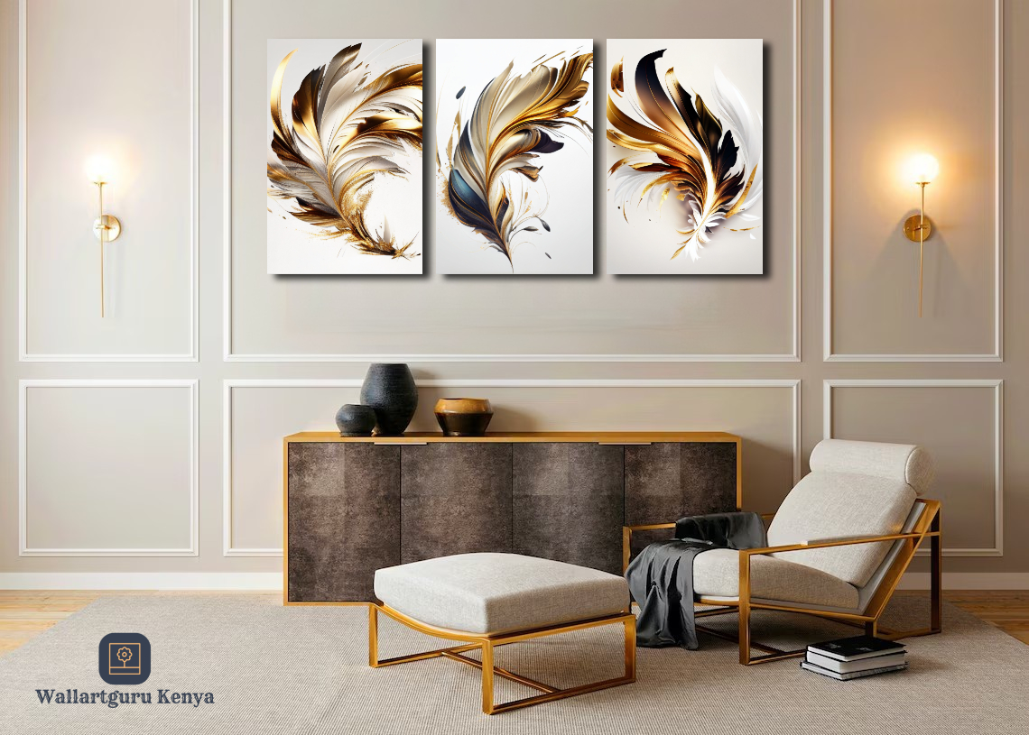 abstract golden feathers canvas set wall art Kenya canvas shop
