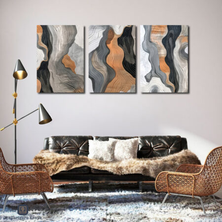 A beige abstract canvas set of three wall hanging with subtle colors available for sale in Nairobi Kenya