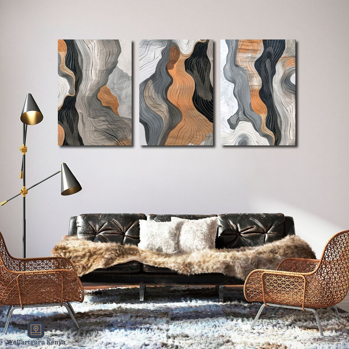 Abstract 465 set A beige abstract canvas set of three wall hanging with subtle colors available for sale in Nairobi Kenya