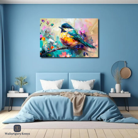 a colorful bird wall hanging on canvas for sale Nairobi