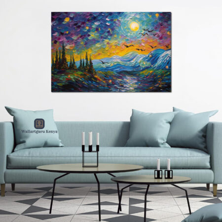 a nature canvas painting with beautiful starry night in Nairobi Kenya