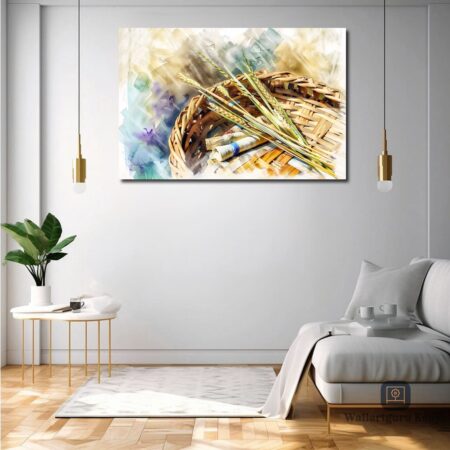 Wheat Basket Watercolor Canvas Art