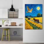horse in wheat fields painting