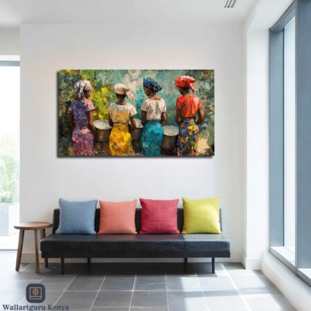 African Women Fetching Water Canvas Art