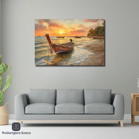 Anchored Boat Piece Canvas Art