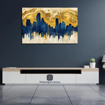 Blue Gold City Abstract Canvas Art