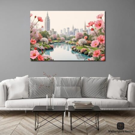 Flower-Pink-City-Canvas-Art